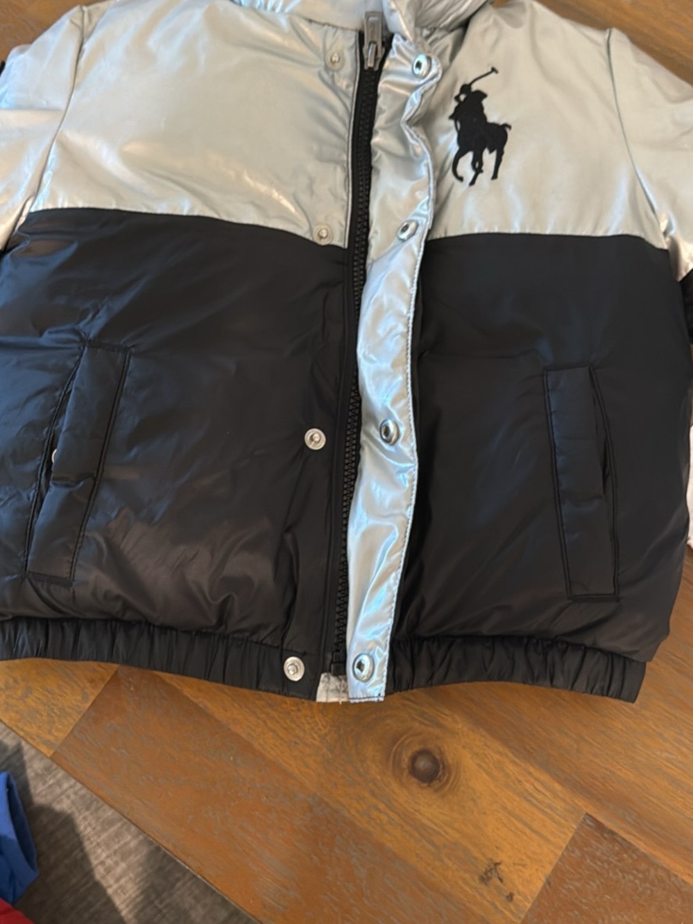 Polo by Ralph Lauren Kids Two-Tone Puffer Jacket in Silver and Black
